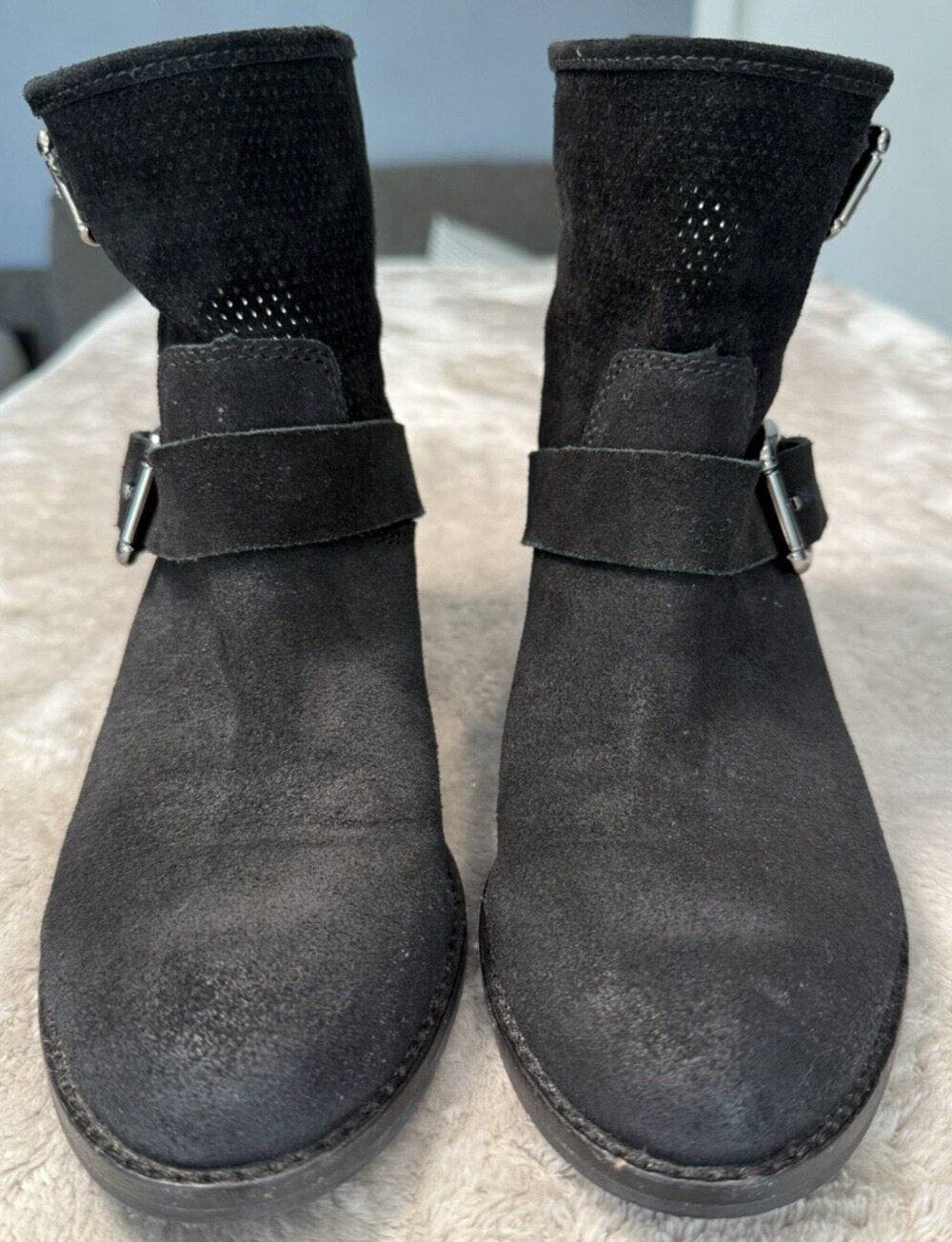 Donald J Pliner Black Suede Biker Moto Ankle Boots Womens Size 7